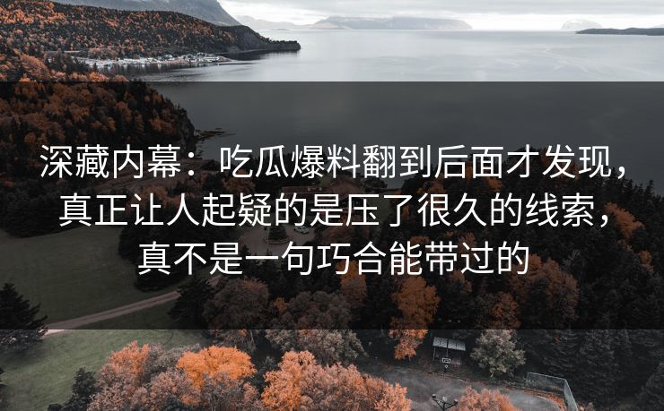 深藏内幕：吃瓜爆料翻到后面才发现，真正让人起疑的是压了很久的线索，真不是一句巧合能带过的
